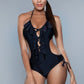 Be Wicked Violet Black Sexy Cutout Ruffled One Piece Swimsuit - Xtreme Shopper