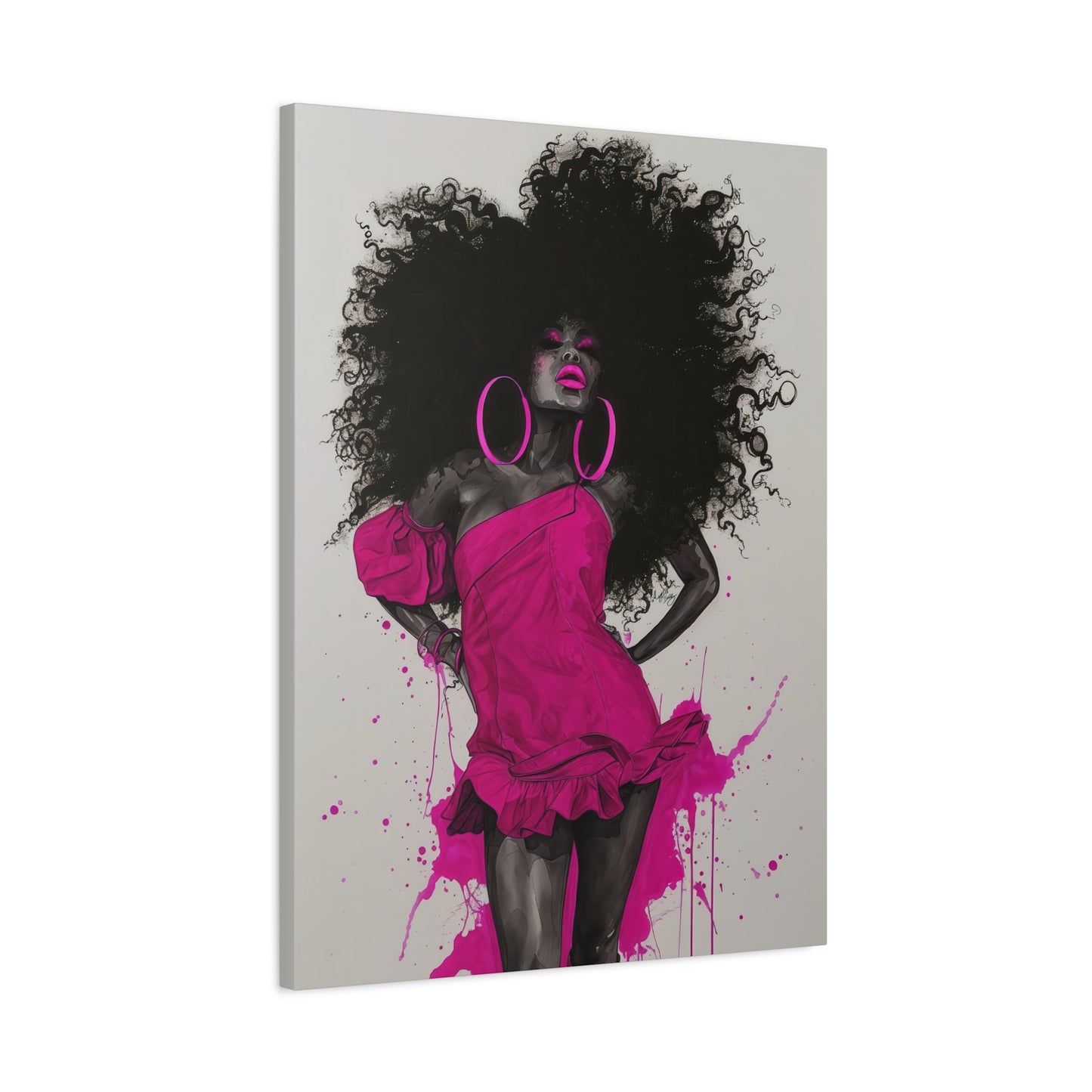 Model Perfect In Pink — Afrocentric Inspirational Black Woman Canvas Wall Art