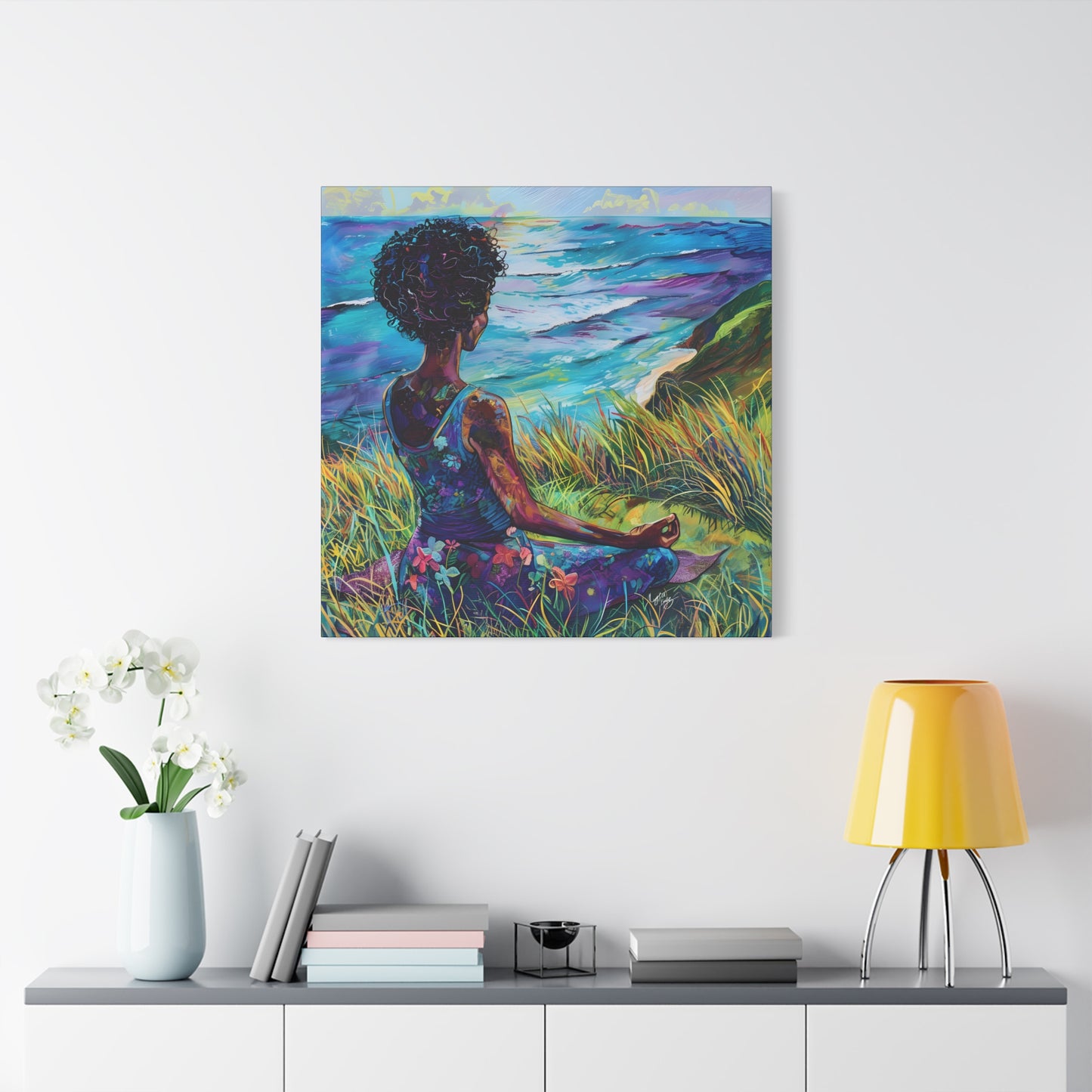There's Peace By The Sea Afrocentric Black Woman Art Canvas Wall Print