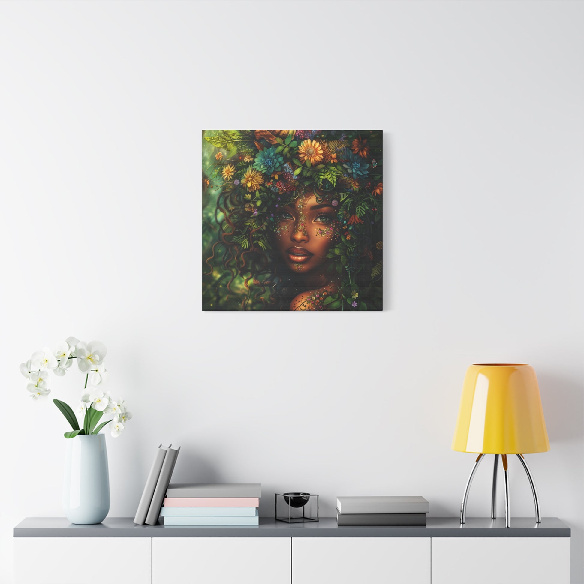 Mother Nature In Full Bloom Afrocentric Black Woman Fantasy Art Canvas Wall Print - Xtreme Shopper