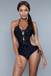 Be Wicked Violet Black Sexy Cutout Ruffled One Piece Swimsuit - Xtreme Shopper