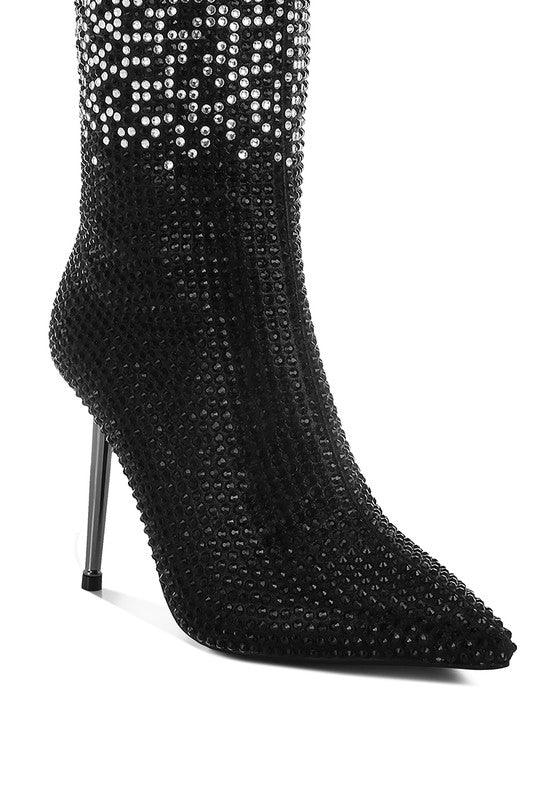 Orymple Shiny Rhinestone Studded Calf Boots - Xtreme Shopper