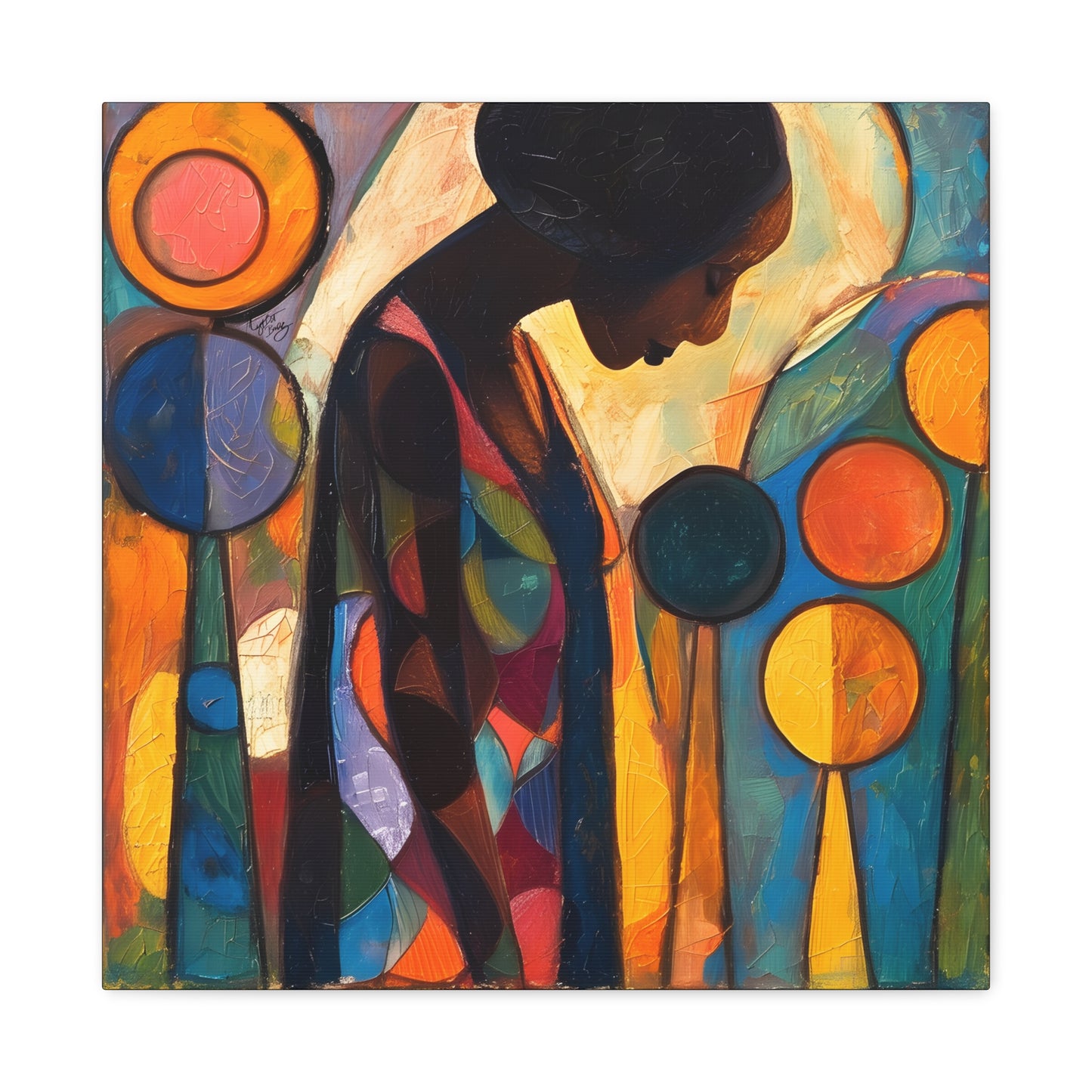At Peace In Abstract Afrocentric Black Woman Abstract Art Canvas Wall Print - Xtreme Shopper