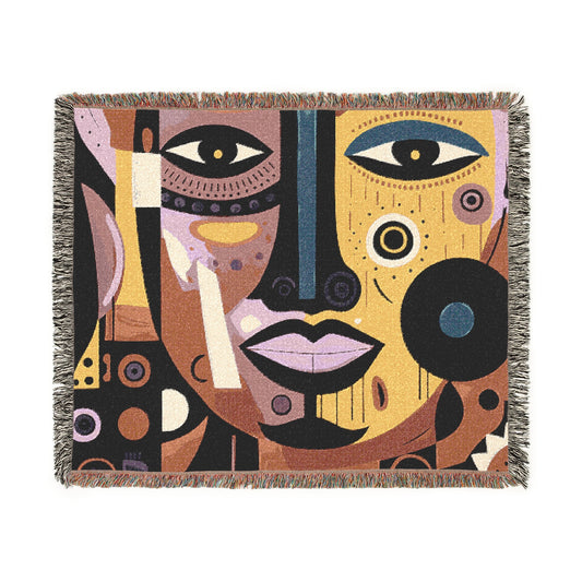 Abstract Mask Afrocentric Abstract Art Woven Throw Blanket