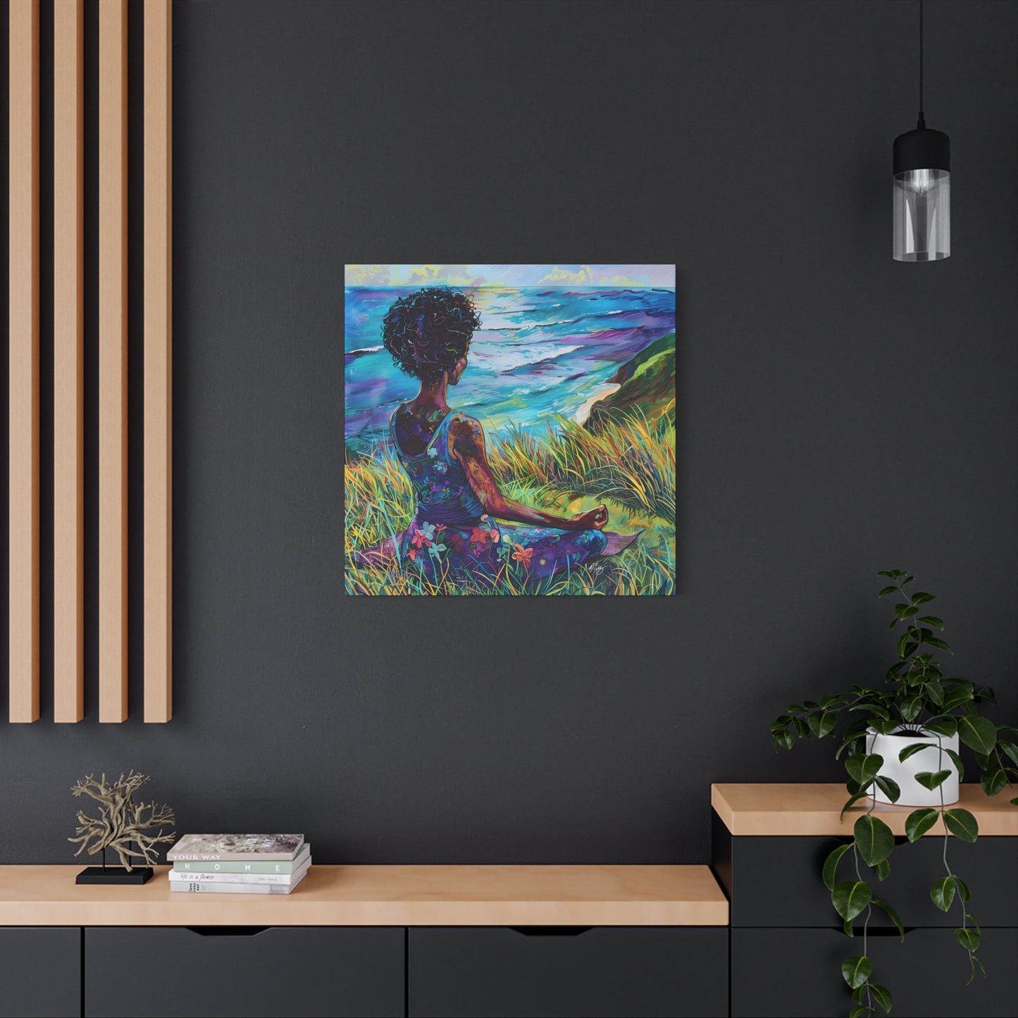 There's Peace By The Sea Afrocentric Black Woman Art Canvas Wall Print