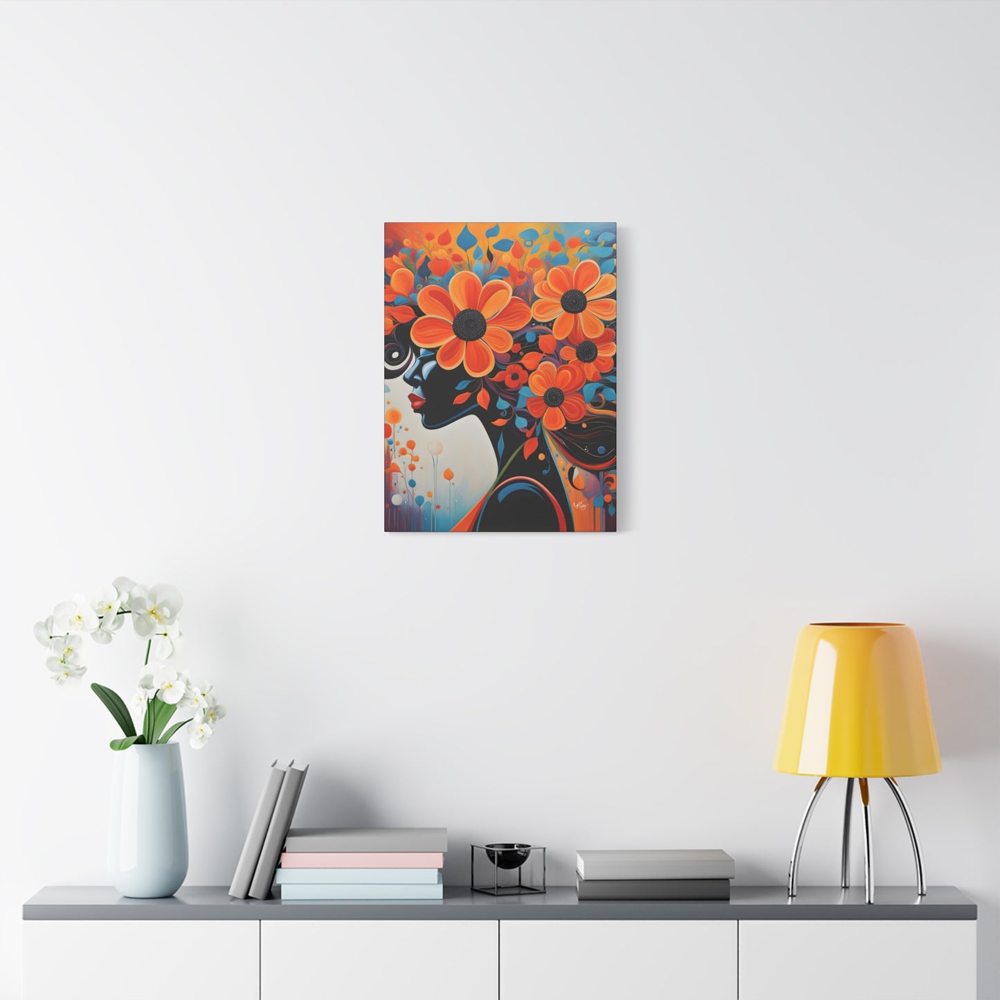 Flowery Thoughts Black Woman Art Canvas Wall Print