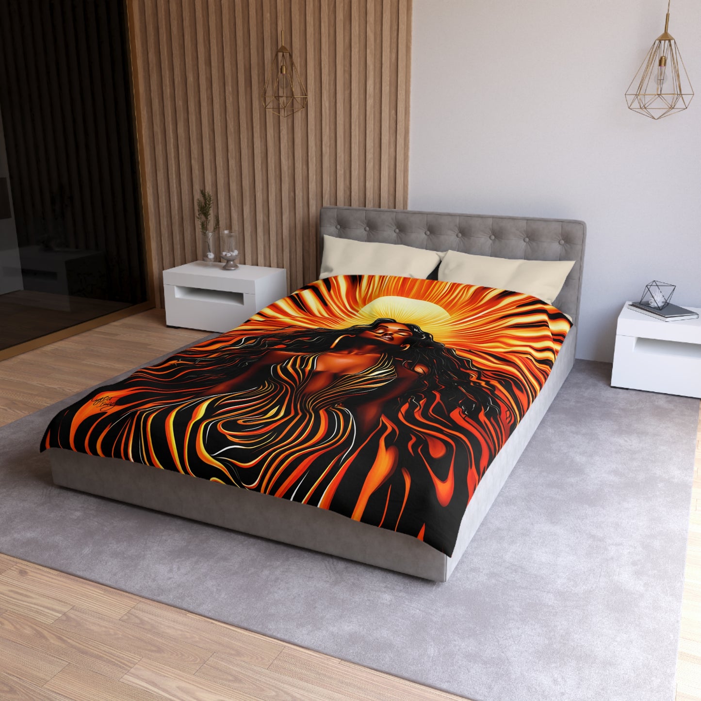 Beautiful Sunrising Black Woman Abstract Art Microfiber Duvet Cover