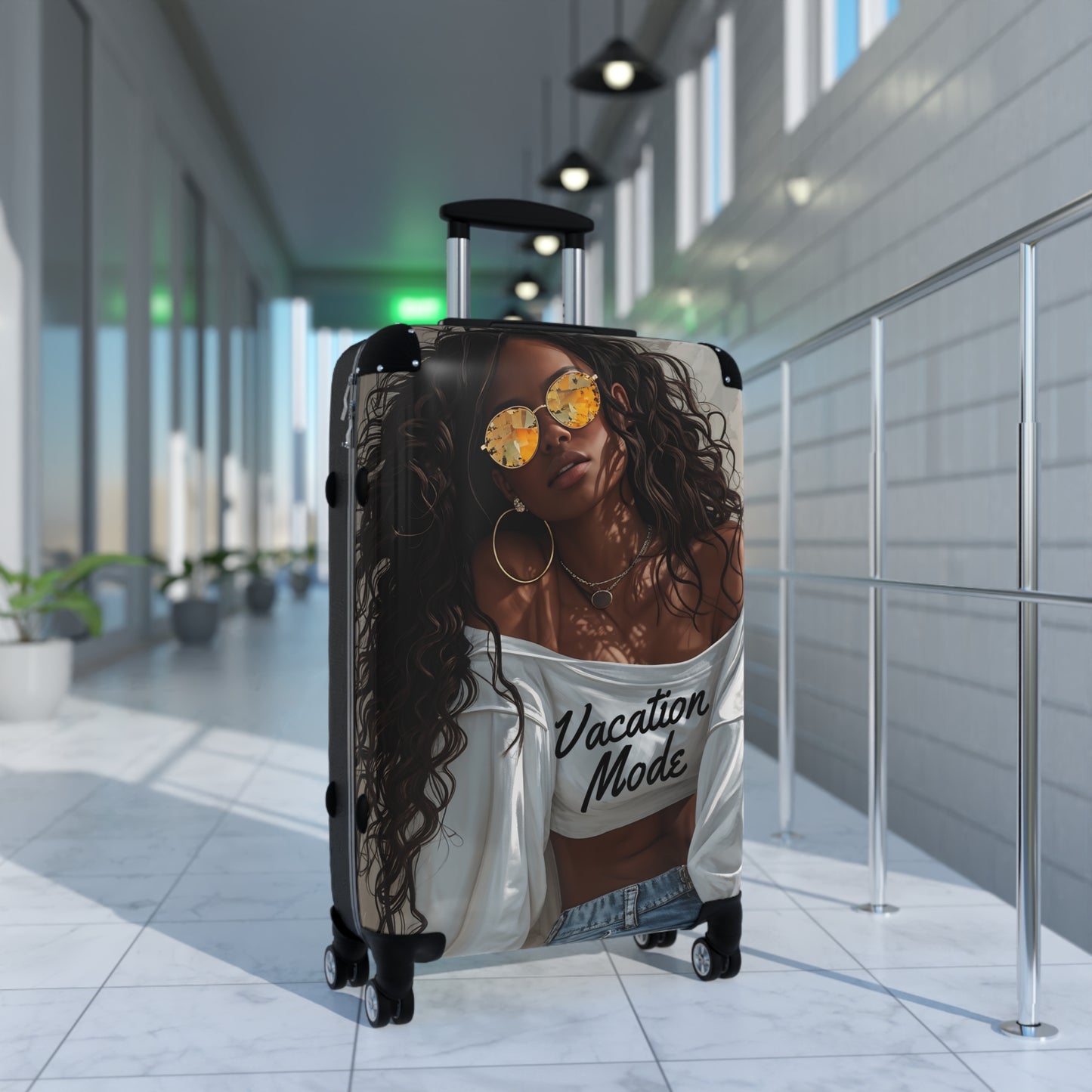 Vacation Mode Black Woman Art Hardshell Hardside Lockable Spinner Suitcase Luggage