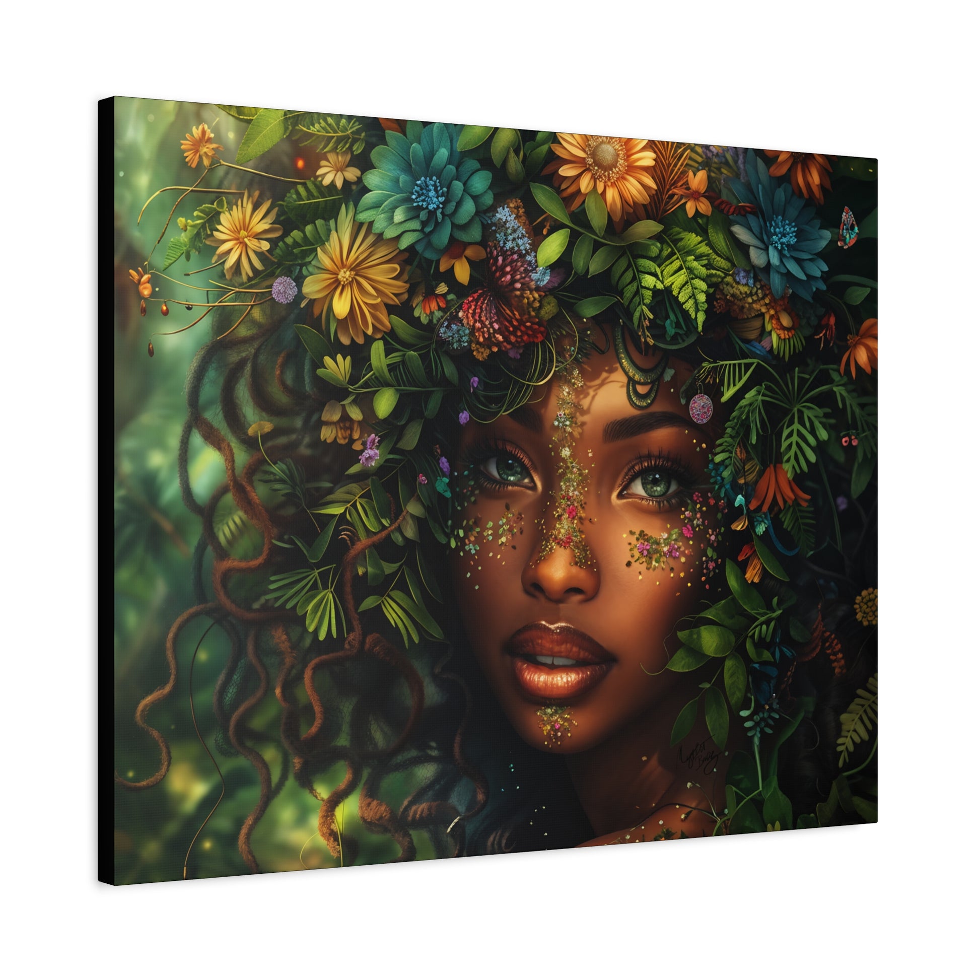 Mother Nature In Full Bloom Afrocentric Black Woman Fantasy Art Canvas Wall Print - Xtreme Shopper