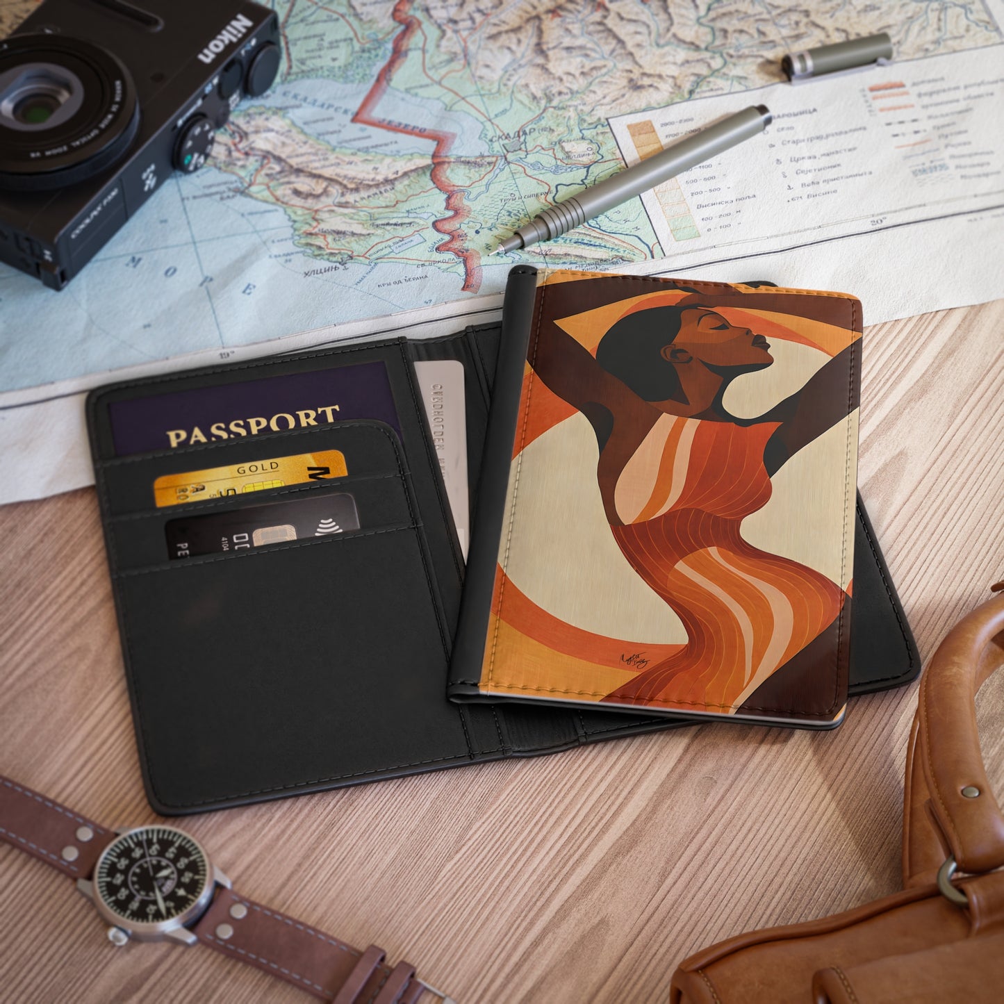 Retro Feelings Vegan Leather Black Art RFID Blocking Passport Cover