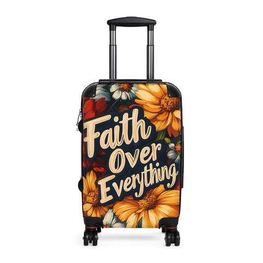 Faith Over Everything Spiritual Floral Art Hardshell Hardside Lockable Spinner Suitcase Luggage