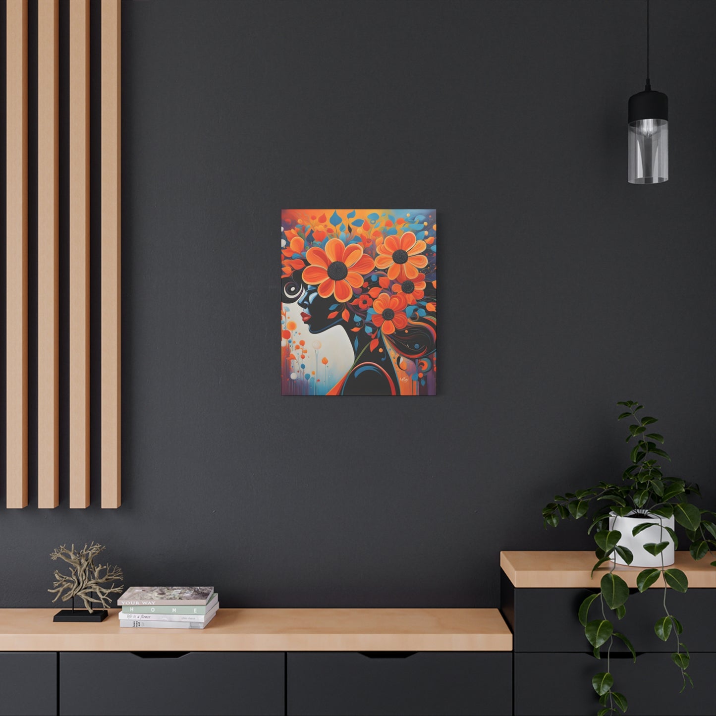 Flowery Thoughts Black Woman Art Canvas Wall Print
