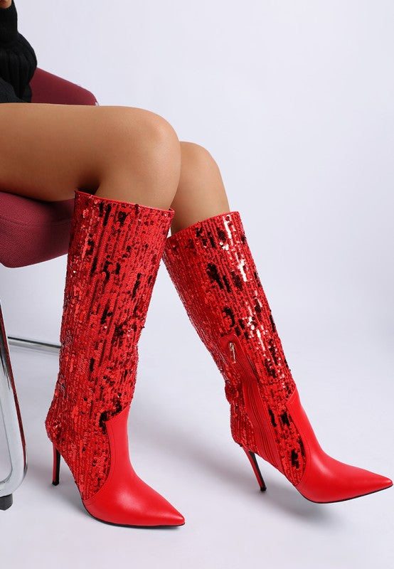 Sitarah Sequin Embellished Stiletto Long Boots - Xtreme Shopper
