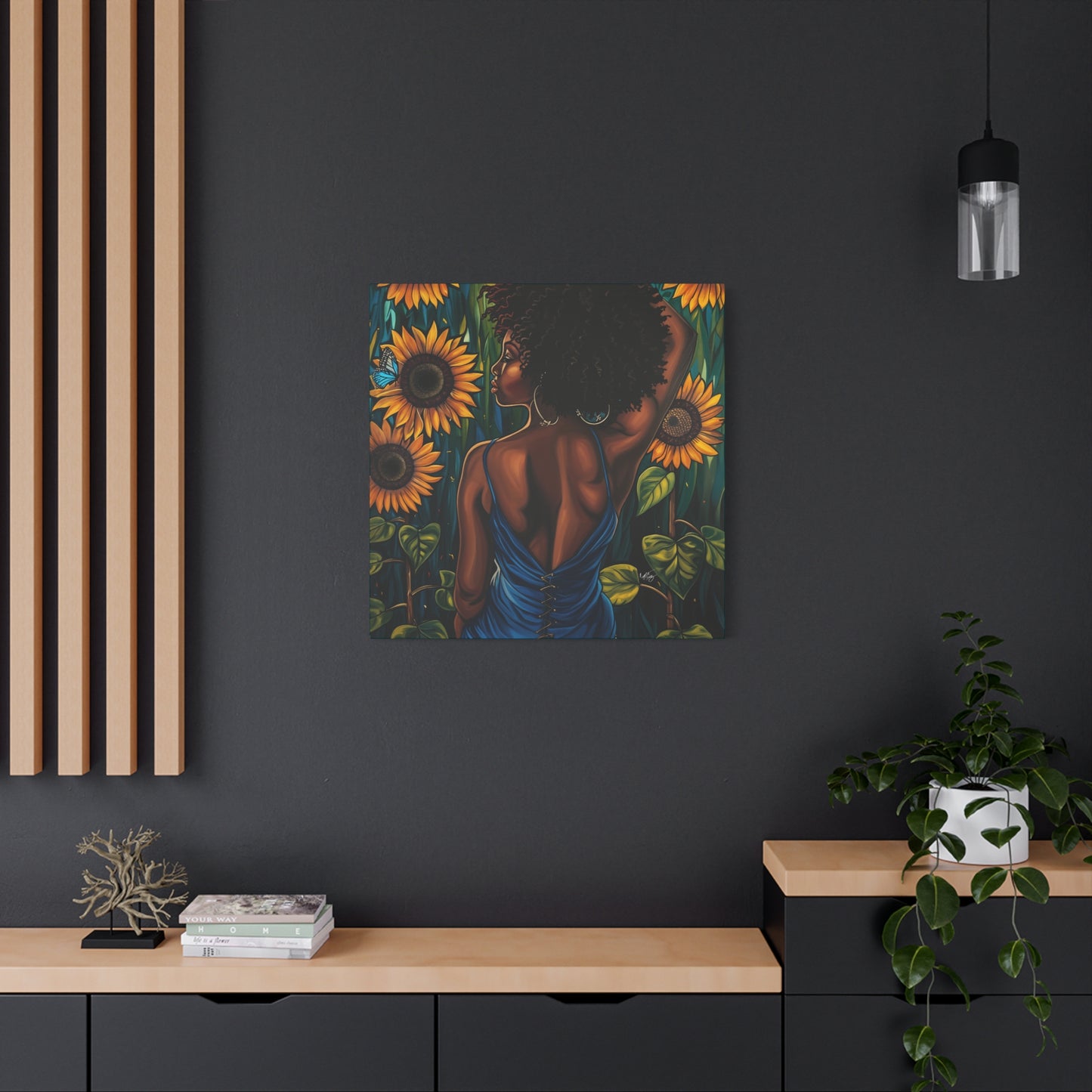 In The Garden Afrocentric Black Woman Art Canvas Wall Print