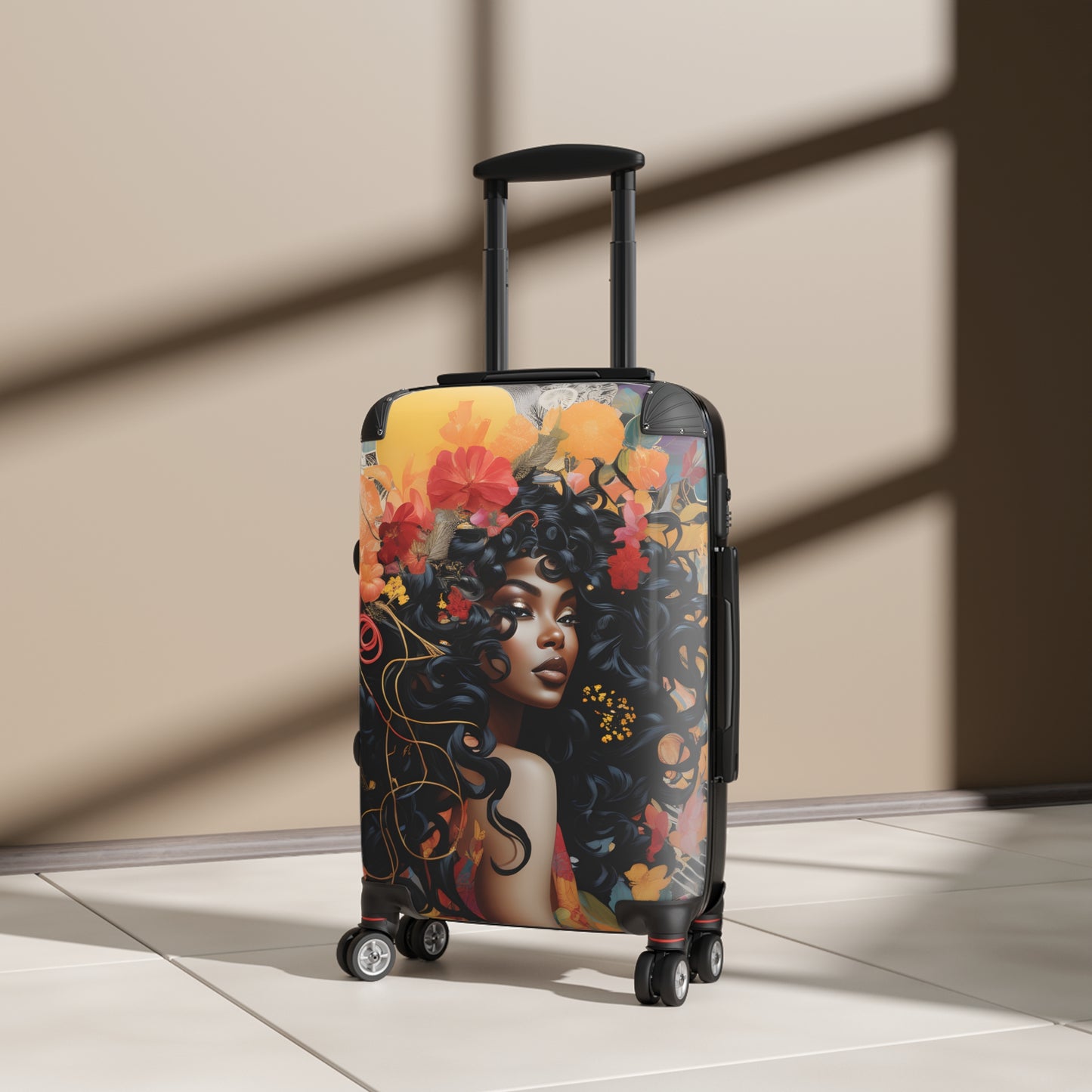 Universe Of Flowers Black Art Hardshell Hardside Lockable Spinner Suitcase Luggage