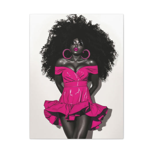 Pink Is My Color Black Woman Art Canvas Wall Print