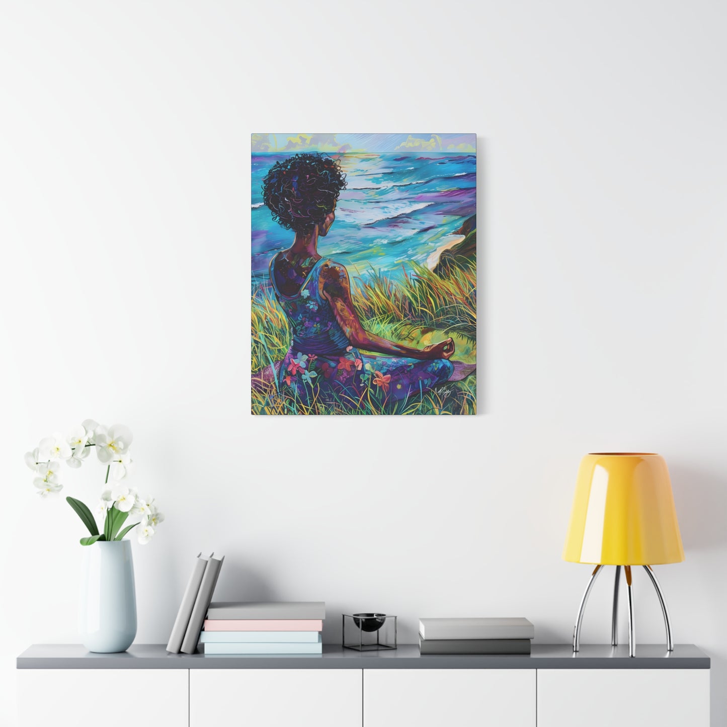 There's Peace By The Sea Afrocentric Black Woman Art Canvas Wall Print