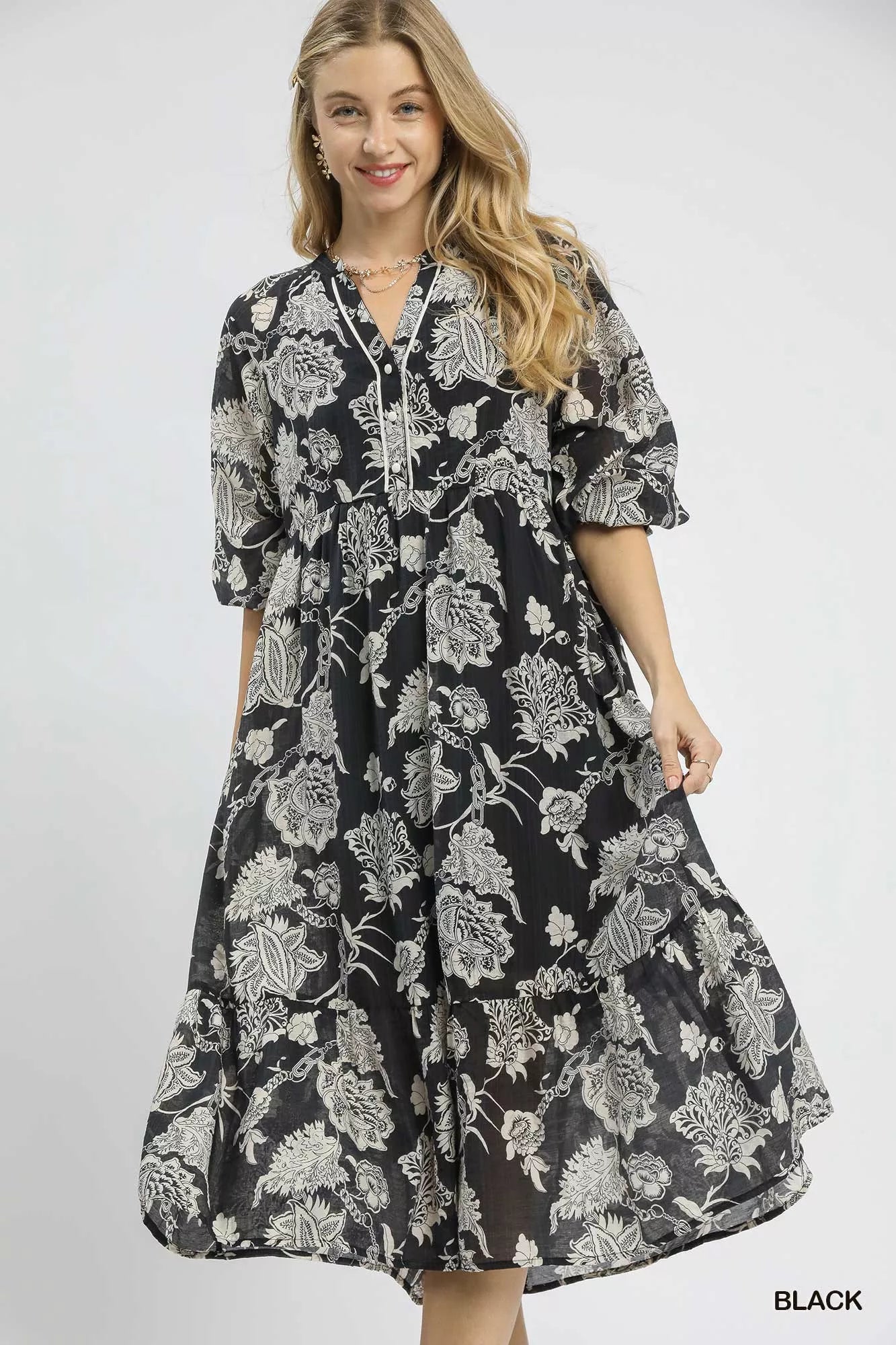 Umgee Floral Print Boho Midi Dress - Xtreme Shopper
