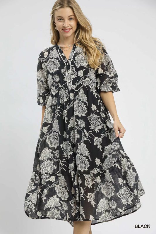 Umgee Floral Print Boho Midi Dress - Xtreme Shopper