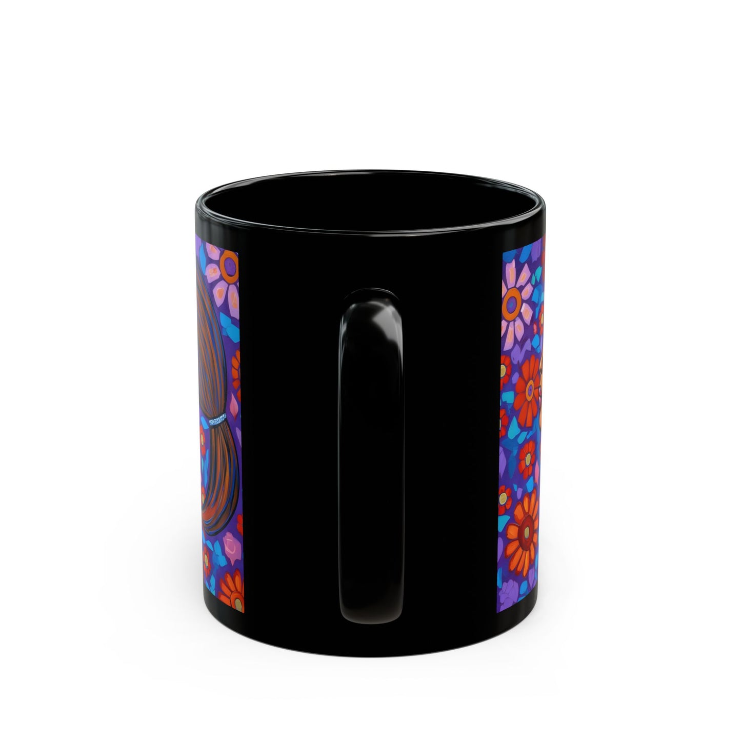 Colorful Daises Afrocentric Black Woman Abstract Art 11oz Black Coffee Mug