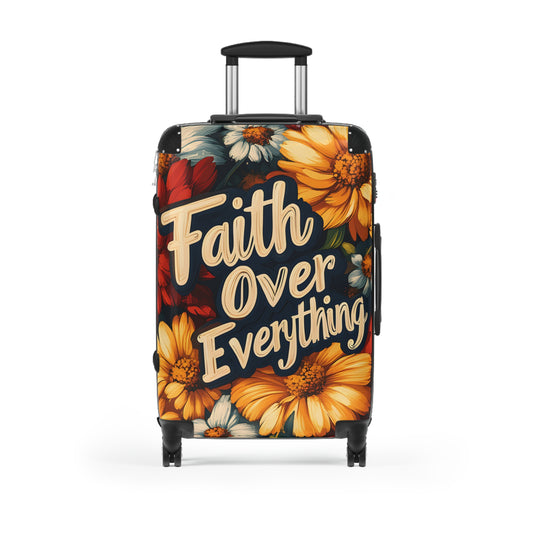 Faith Over Everything Spiritual Floral Art Hardshell Hardside Lockable Spinner Suitcase Luggage