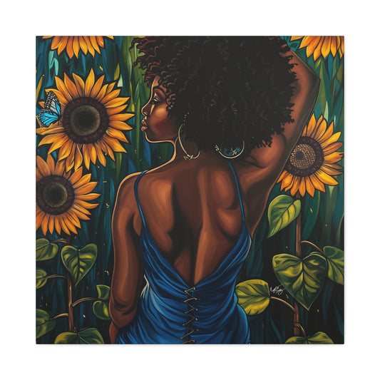 In The Garden Afrocentric Black Woman Art Canvas Wall Print