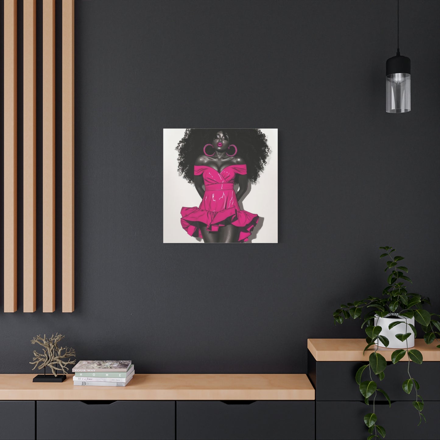 Pink Is My Color Black Woman Art Canvas Wall Print
