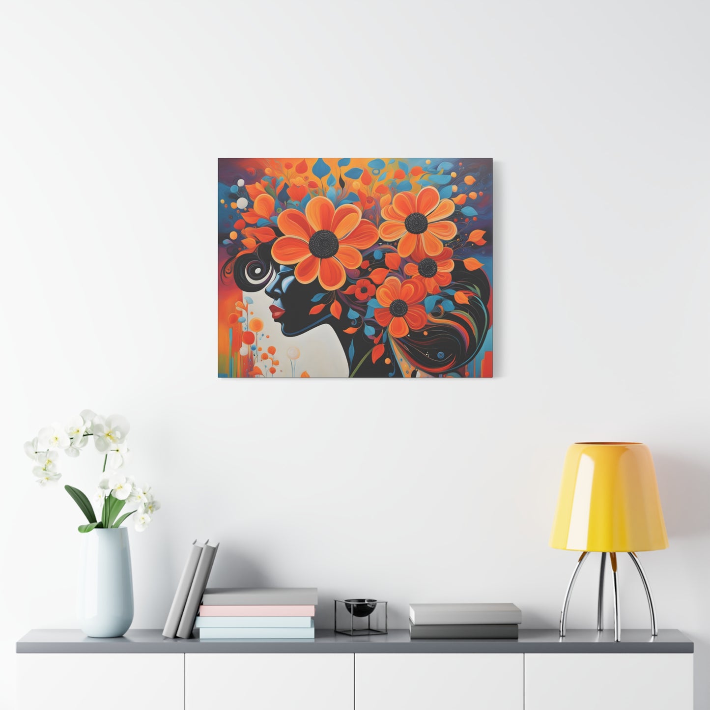 Flowery Thoughts Black Woman Art Canvas Wall Print