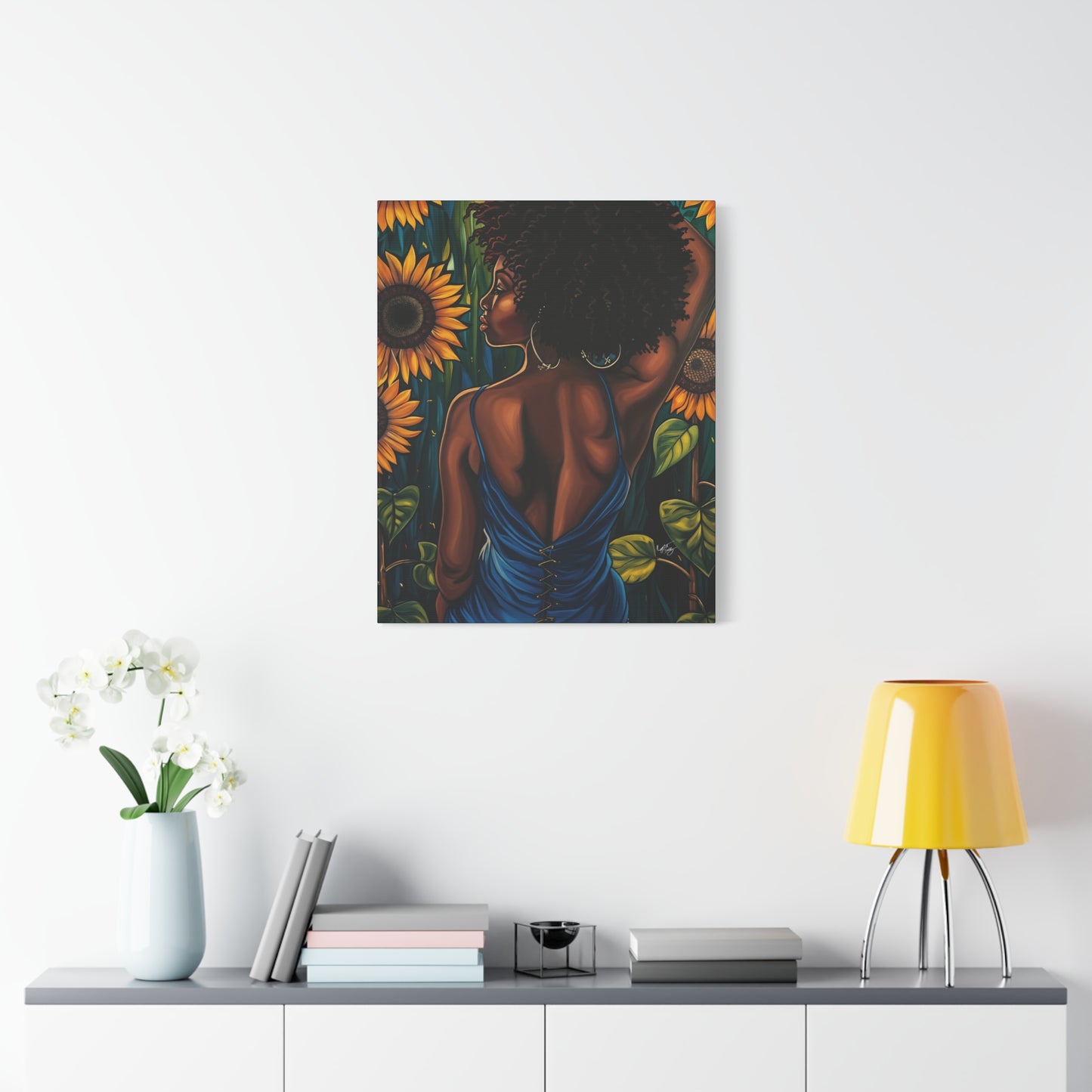 In The Garden Afrocentric Black Woman Art Canvas Wall Print