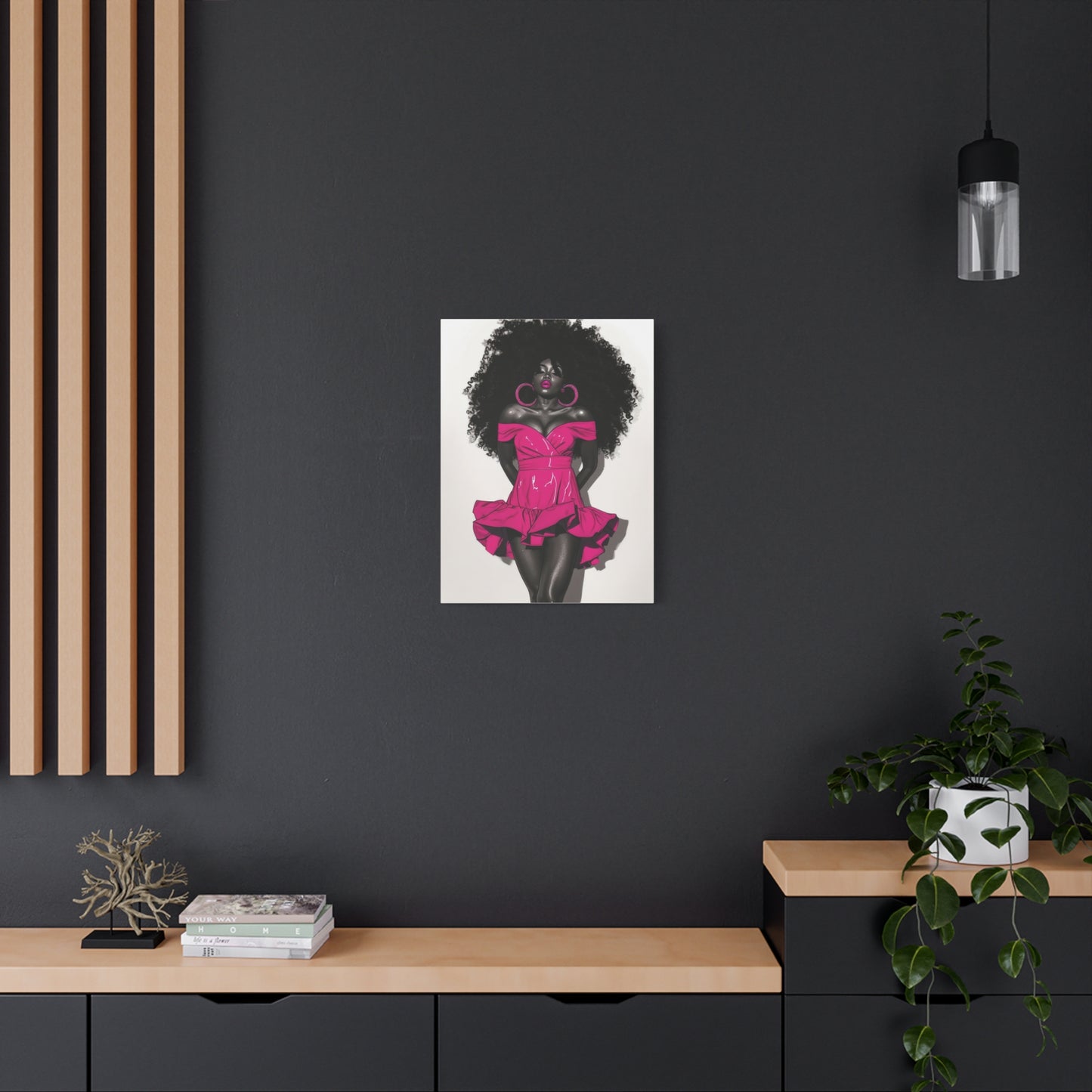 Pink Is My Color Black Woman Art Canvas Wall Print