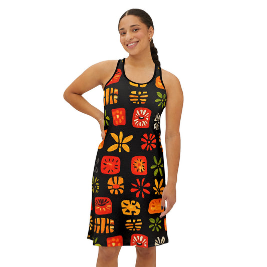 Vibrant Abstract Print Comfort Stretch Racerback Dress