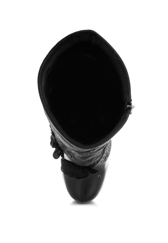 Sundra Floral Applique Platform Heeled Boots - Xtreme Shopper