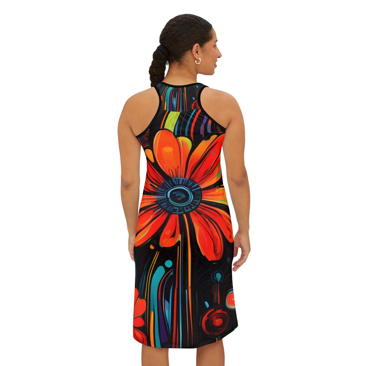 The Daisy Vibrant Abstract Floral Print Comfort Stretch Racerback Dress
