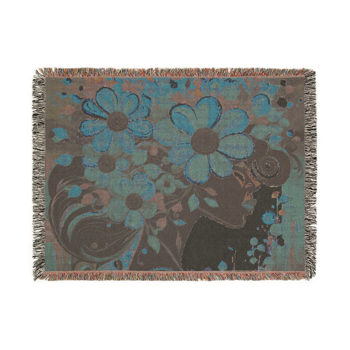 Flowery Thoughts Black Woman Art Woven Throw Blanket