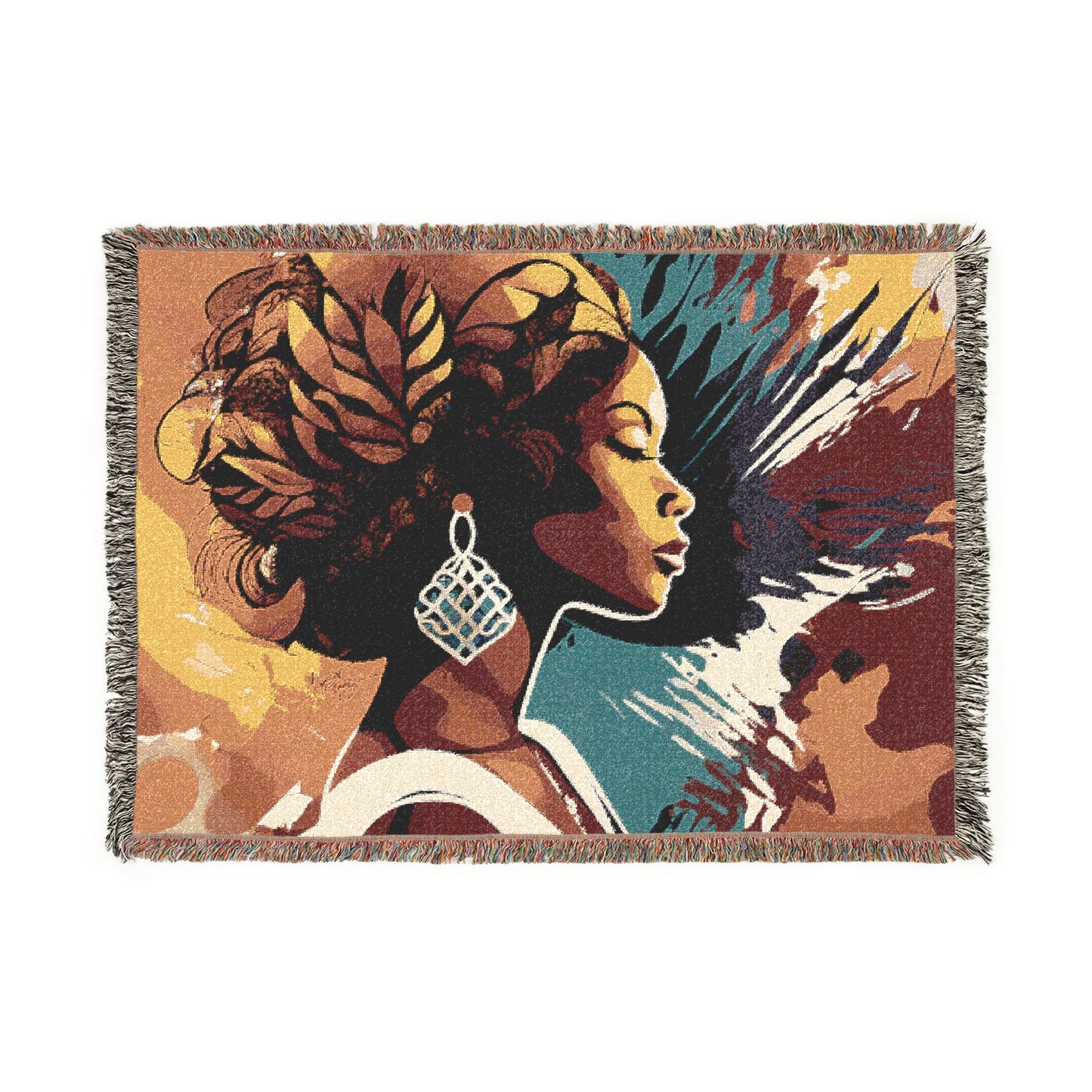 Glorious Autumn Vibes Black Woman Afrocentric Art Woven Throw Blanket