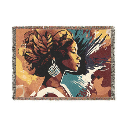 Glorious Autumn Vibes Black Woman Afrocentric Art Woven Throw Blanket