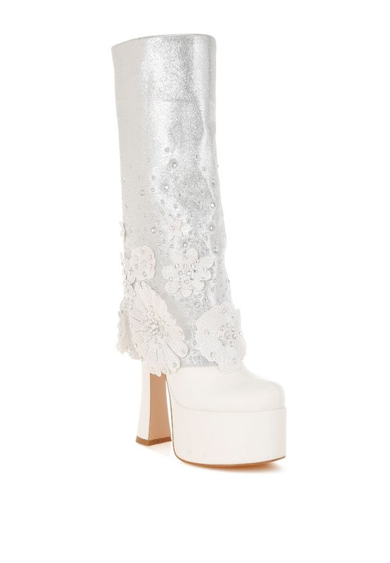 Sundra Floral Applique Platform Heeled Boots - Xtreme Shopper