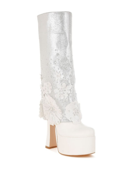 Sundra Floral Applique Platform Heeled Boots - Xtreme Shopper