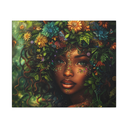Mother Nature In Full Bloom Afrocentric Black Woman Fantasy Art Canvas Wall Print - Xtreme Shopper