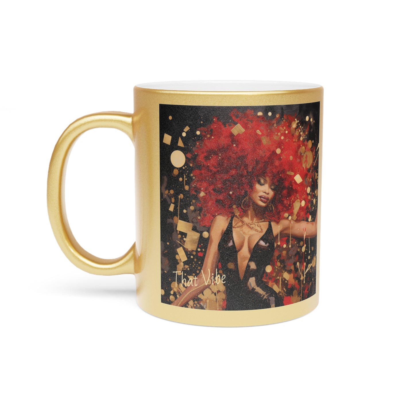 That Vibe Afrocentric Black Woman Art Gold Metallic Coffee Mug