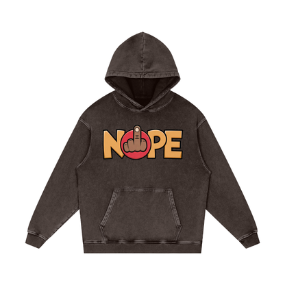 Nope Statement Snow Washed Relaxed Fit Cotton Streetwear Hoodie