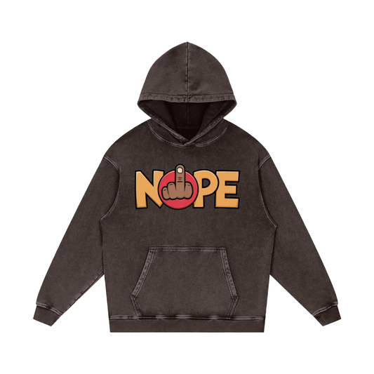 Nope Statement Snow Washed Relaxed Fit Cotton Streetwear Hoodie