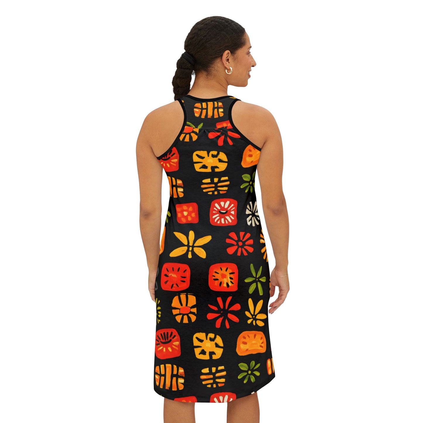 Vibrant Abstract Print Comfort Stretch Racerback Dress