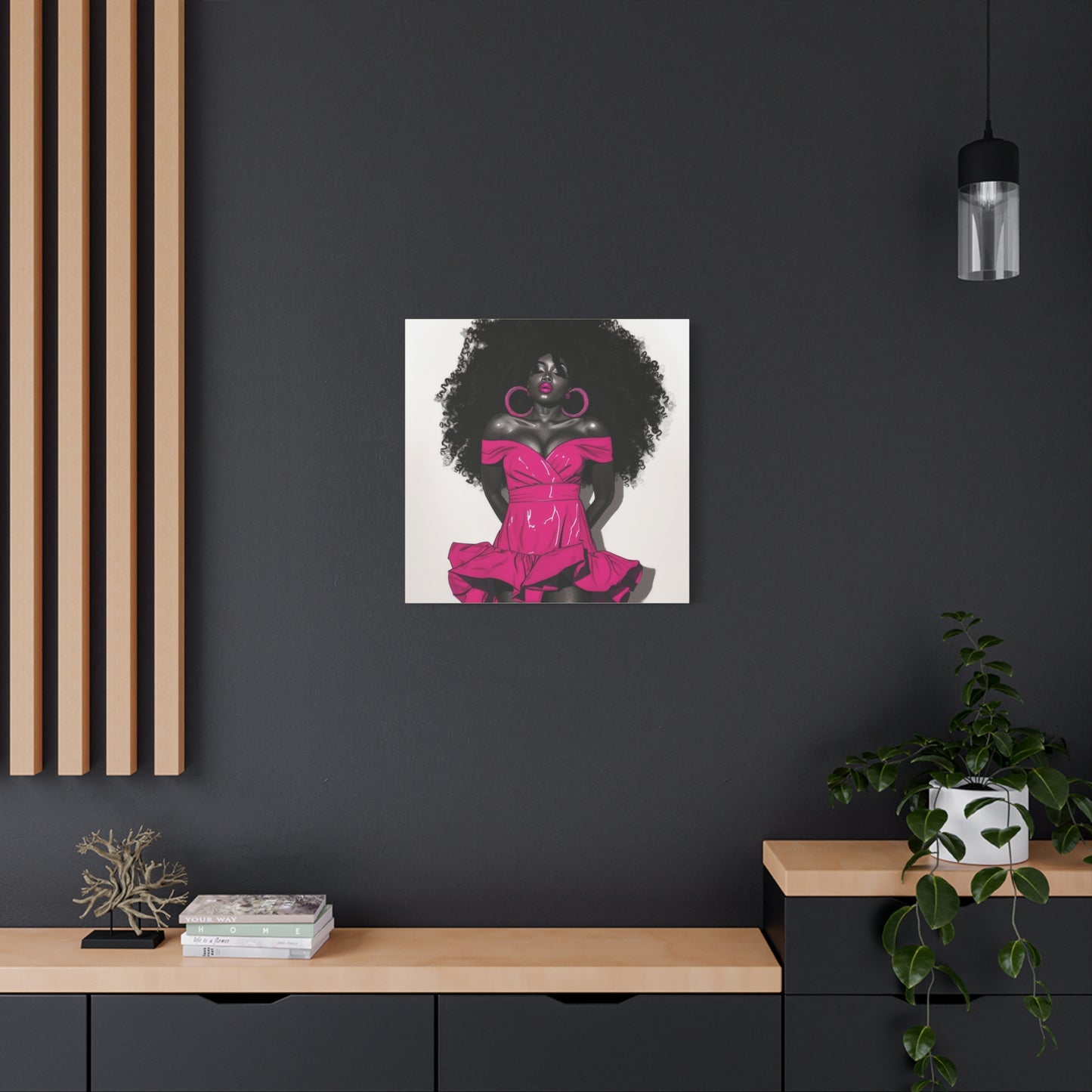 Pink Is My Color Black Woman Art Canvas Wall Print