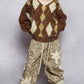 POL V-Neck Argyle Pattern Mohair Sweater with Contrast Exposed Stitch Detail - Xtreme Shopper