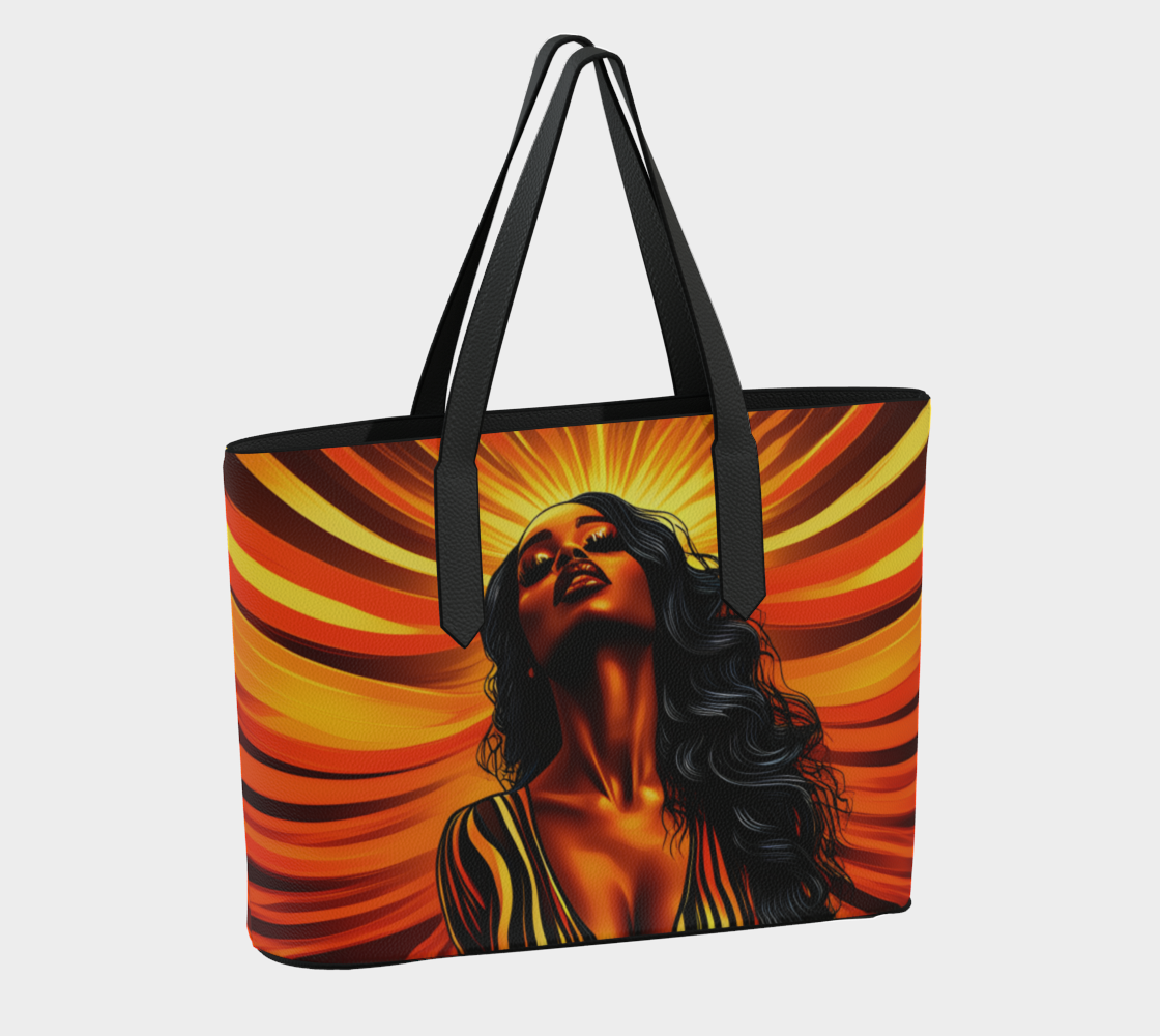 Beautiful Sunrise Black Woman Vegan Leather Tote Bag