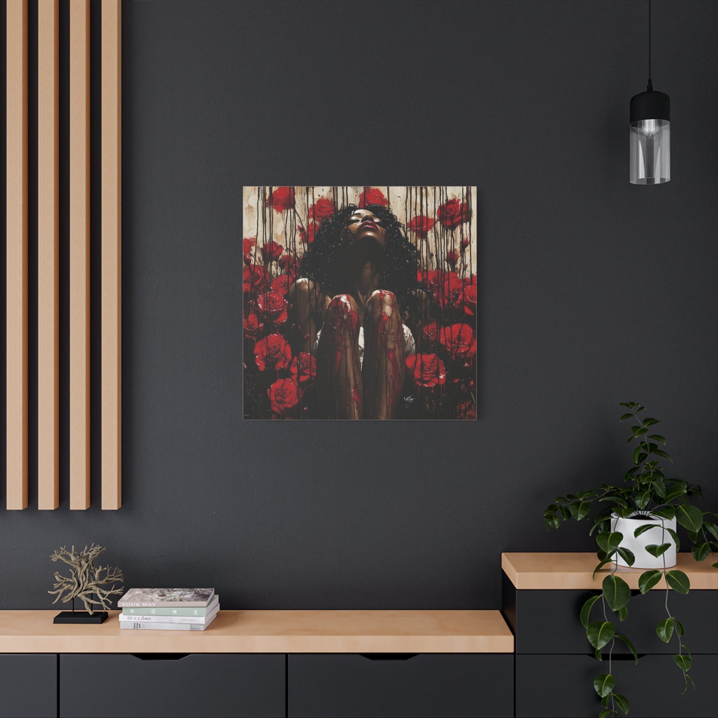Like A Rose Black Woman Art Canvas Wall Print