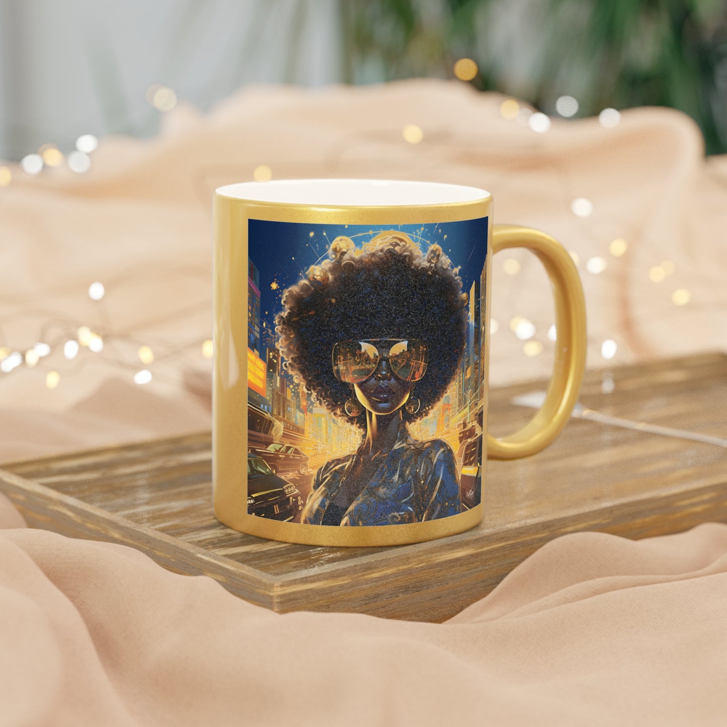Yeah I'm Fly Afrocentric Black Woman Art Gold Metallic Coffee Mug