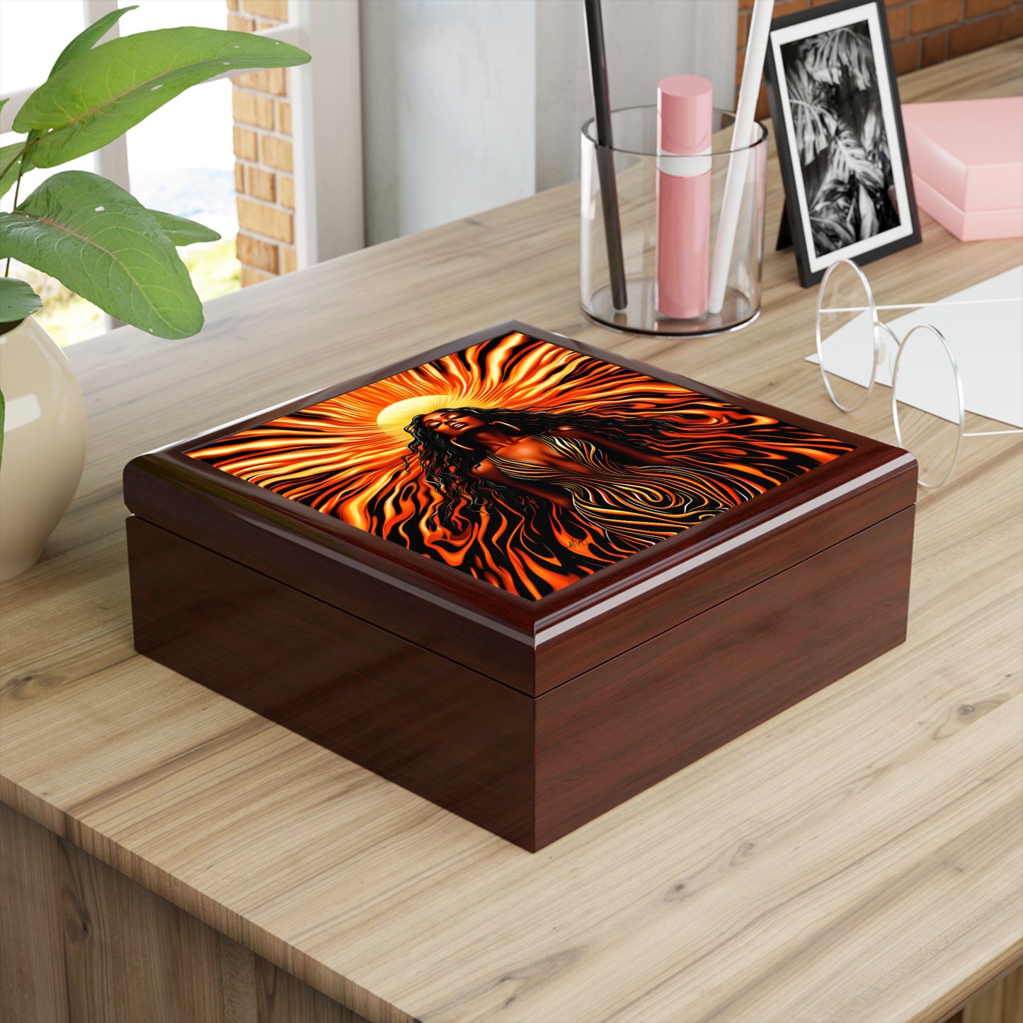 Sun Kissed Black Woman Afrocentric Art Themed Jewelry Box