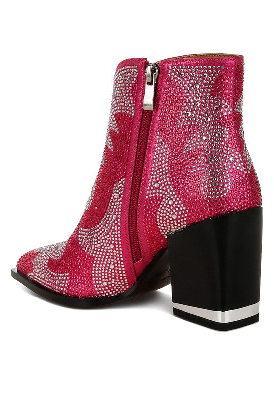 Mugler Rhinestones Embellished Western Ankle Boots - Xtreme Shopper